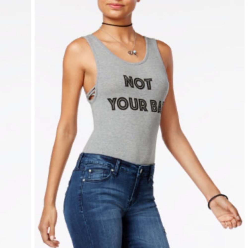 Love Tribe Not Your Bae Bodysuit Gray Small